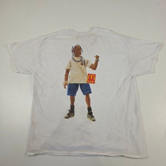 Cactus Jack McDonald’s Travis Scott Action Figure Distressed T Shirt White Large - Picture 1 of 9
